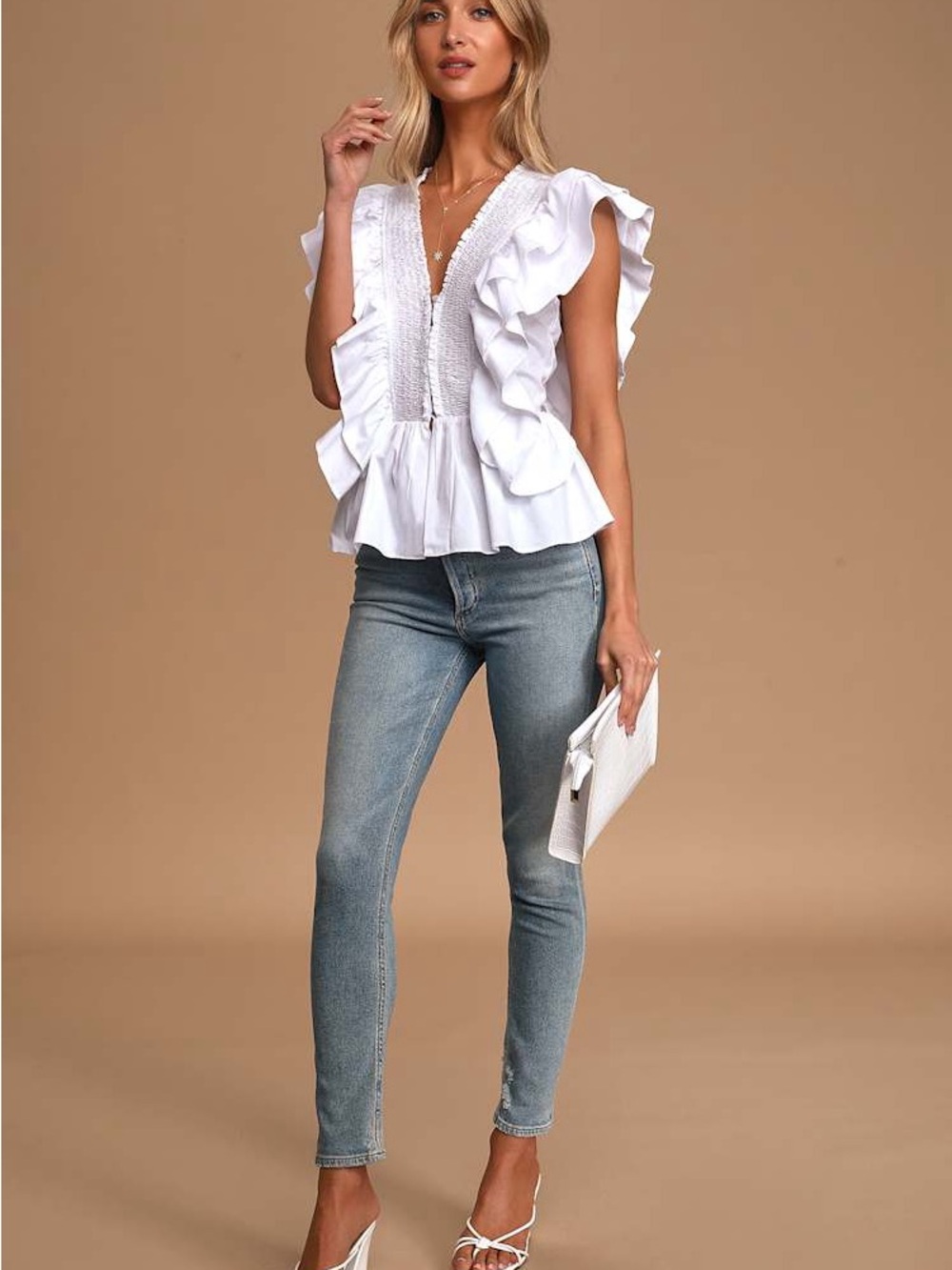 Lulu's In A Ruffle White Ruffled Hook and Eye Top